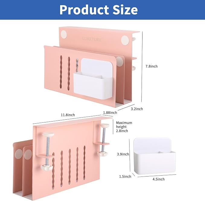 LUKETURE Desk Side Storage, 2 Tie Laptop Holder No Drill Clamp On Organizer | Sturdy Steel Double Tier Strong, Magnetic Pen Holder, No Drill Clamp for Standing Desk Organizer, Fits 0.3-2.8"