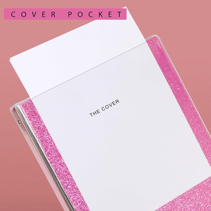 NatureTouch 3 Ring Binder, Glitter 1 Inch Organizer (10.5'' x 11.5'') Holds 8.5’’ x 11’’ Letter Size 300 Pages, Waterproof Durable View Binder, 2 Pack, Pink