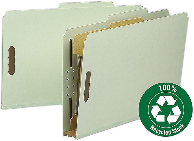 Smead Value Filing 100% Recycled Pressboard Classification File Folder, 1 Divider, 2" Expansion, Legal Size, Gray/Green, 10 per Box