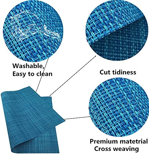 WAZAIGUR Placemats Crisscross Woven Vinyl Place Mats Set of 4 Blue