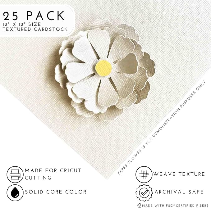 LINEN—12x12 Textured Cardstock | 80lb Textured Wt/Off Wt Scrapbook Paper | Premium Cardstock for Cricut Cutting | 25 Sheets