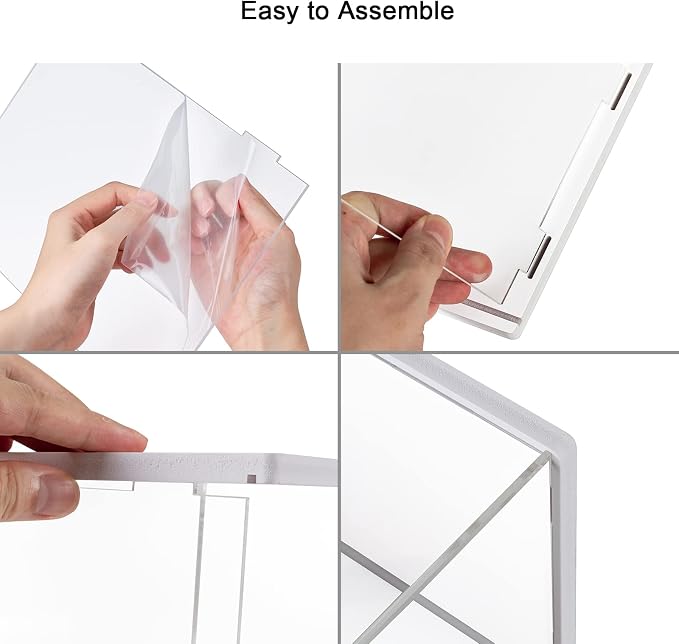 Dezzer Acrylic Display Case Stand with 2 Ladder Shelves, Clear Dustproof Protection Storage Display Box for Collectibles, Action Figures, Miniature Figurines, White (12.4x7x8.6in)