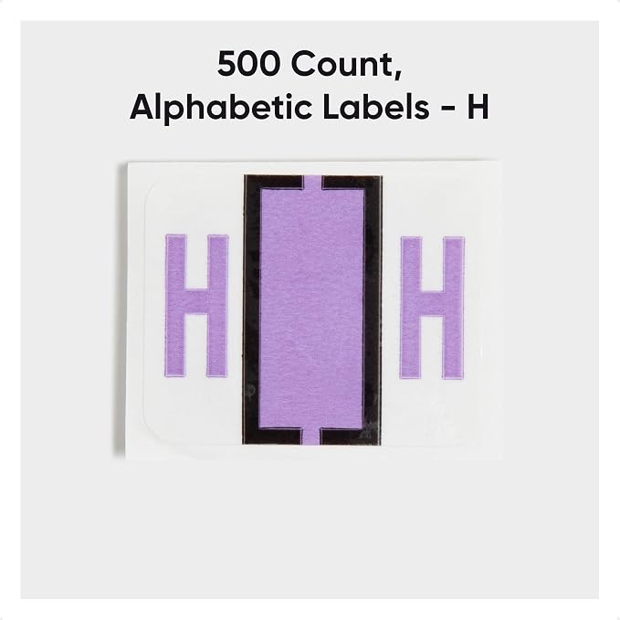 Smead BCCR Bar-Style Color-Coded Alphabetic Label, H, Label Roll, Lavender, 500 Labels per Roll, (67078)