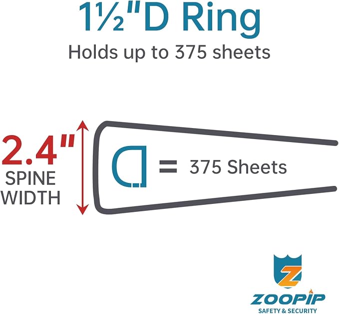 Fireproof 3 Ring Binder with Zipper, 1.5" D Rings Holds 375 Sheets | Fits Letter Size,Compatible with Clear Page Protectors,Built-in Net Pouch Pen Holder,Portable Safe Storage,1 Pack,Black