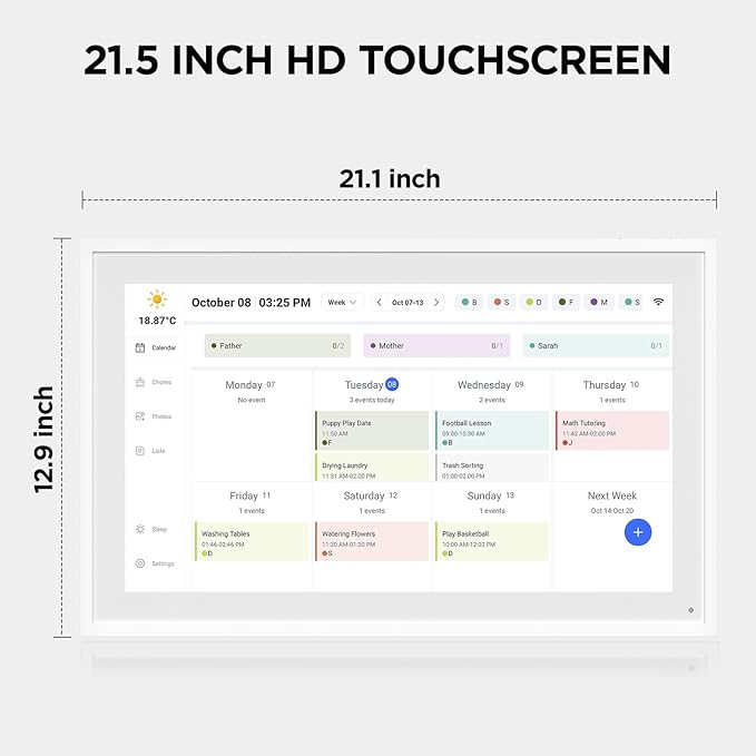 Mezed 21.5" Smart Digital Calendar, Meal Schedule, Duty Chart, HD Smart Touch Screen Home Interactive Electron Calender - Built-in Digital Photo Frame Function, Wall-Mountable