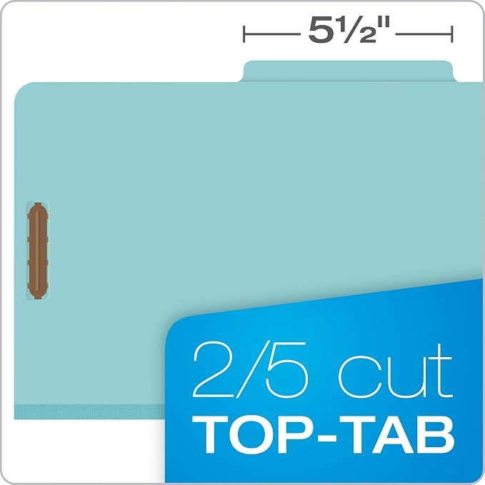 Pendaflex Recycled Classification File Folders, 1 Divider, 2" Embedded Fasteners, 2/5 Tab Cut, Legal Size, Light Blue, Box of 10 (28777R)
