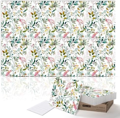 PINWELIFE® Acoustic Art Tiles – 8-Pack 12"x16" Sound Absorbing Panels, Seamless Wallpaper-Style Decorative Acoustic Wall Art, Echo Reduction for Home Studio/Office, Nano Tape Included