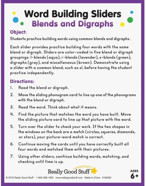 Really Good Stuff Word Building Sliders, Blends & Digraphs - Set of 27
