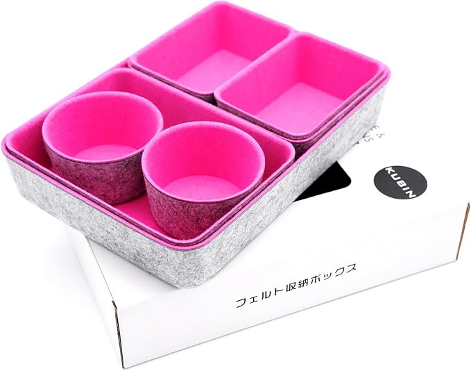 Drawer organizer bins felt tray desk storage dividers 7pc Hot pink