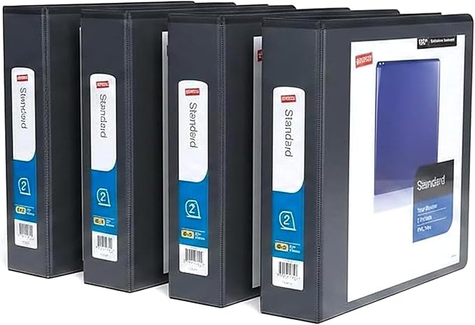 Staples 2" 3-Ring View Binder, D-Ring, Black, 4/Pack