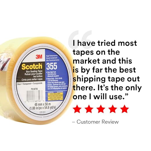 3M Scotch Box Sealing Tape 355, Clear, 48 mm x 50 m, 1 Roll
