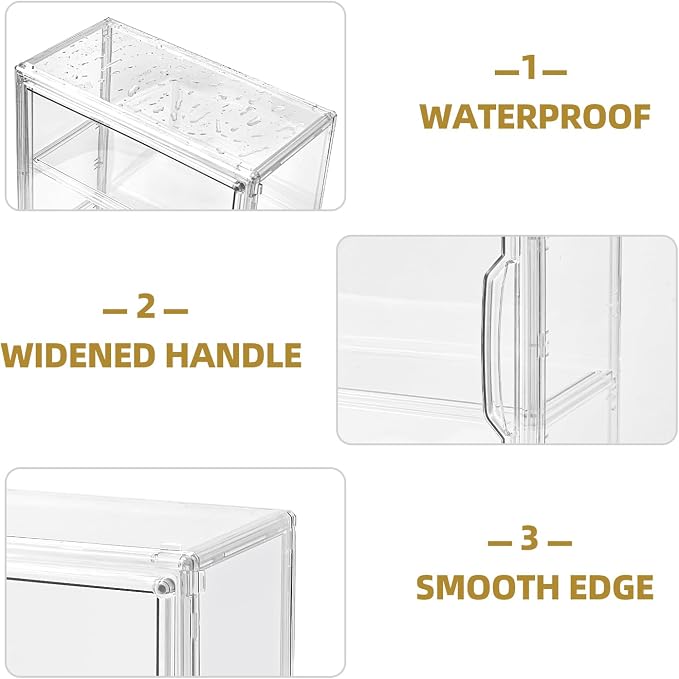 3 Tier Display Case for Collectibles,Clear Display Box with 2 Movable Plates ,Storage Container with Magnetic Door (Large 3 Pack)
