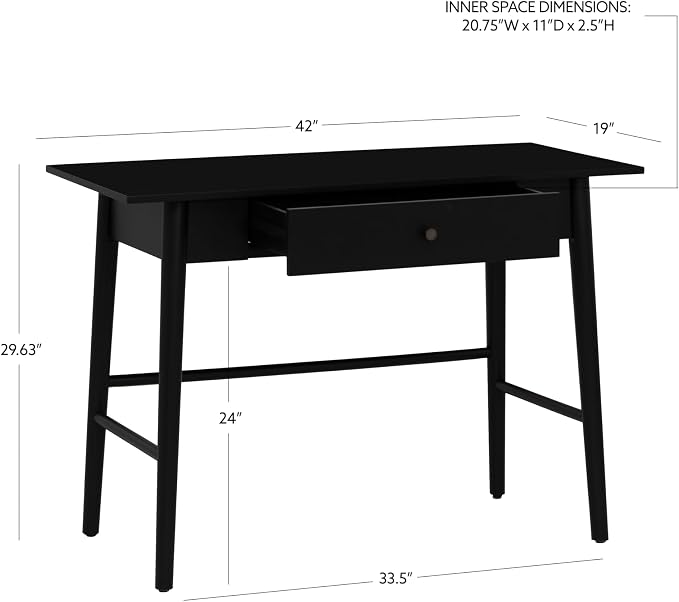 Linon Melissa Black Wooden One Drawer Writing Desk