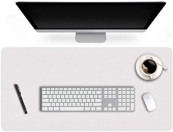 17 X 36 Inch Office Desk Pad Table Protector on Top of Desks PU Leather Desk Blotter Laptop Computer Gaming Under Keyboard Mouse Pad Waterproof Writing Mat Desktop Cover for Women Men Kids Girls White