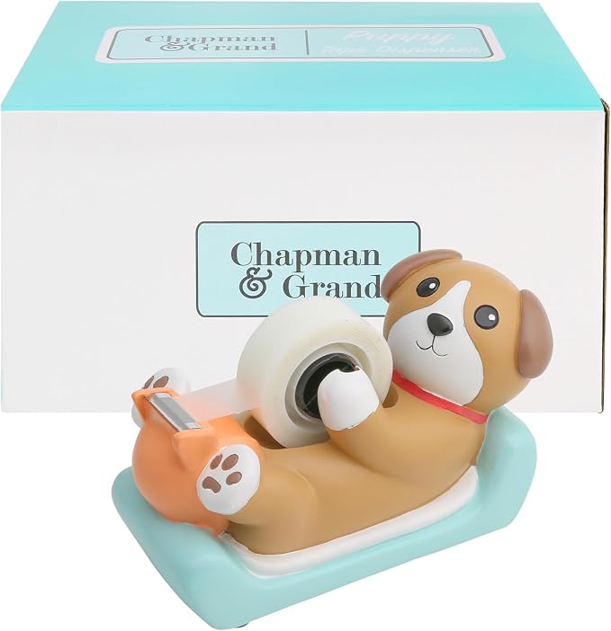 Chapman & Grand Puppy Dog Tape Dispenser (Tan/Turquoise) | Add instant playful character to your desk with this sweet puppy companion! A smile-inducing gift for dog lovers.