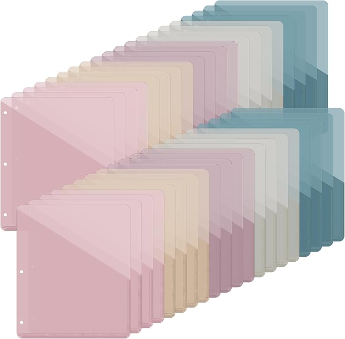 Maitys 50 Pack Binder Pockets 3 Ring, Letter Size 8.5x11,Morandi Color | Clear Plastic Document Sleeves, Sheet Protectors with Slash Jacket, Fits Standard 3 Hole Binders, Organize Office Papers