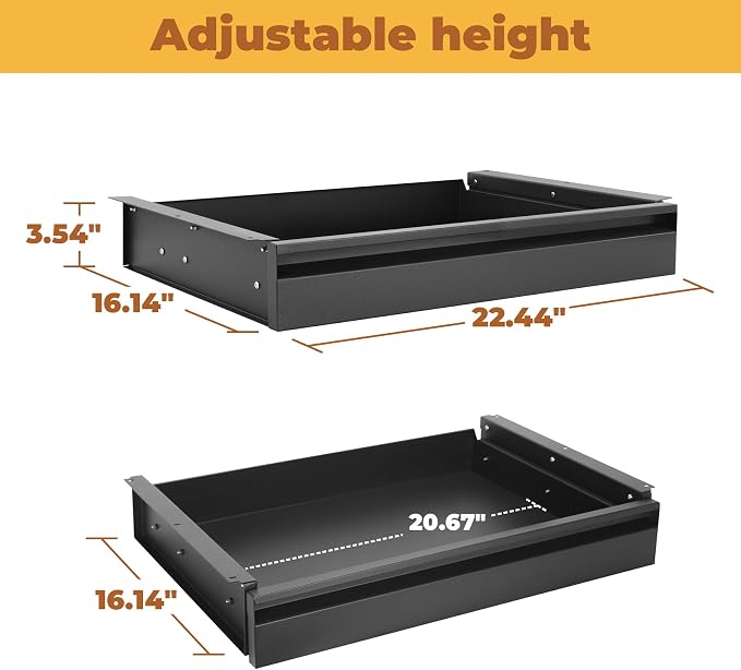 POPMOON 23.5 in Under Desk Drawer, Steel Large Pull Out Storage Organizer | Under Table Drawer with Smooth Slide Rails for Wooden Table or Workbench, Carbon Steel Hidden Desk Drawer Hold 44 lbs