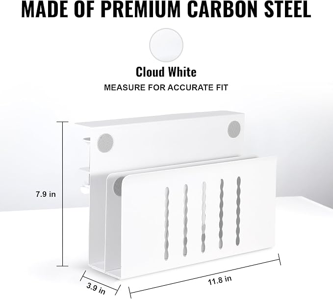 2 Tie Desk Side Storage, Under Desk Storage Organizer, White | osseph Desk Shelf, Standing Desk Accessories, Magnetic File Holder, No Drill Clamp to 0.5-2.38" Desks, 30 Lbs Carbon Steel