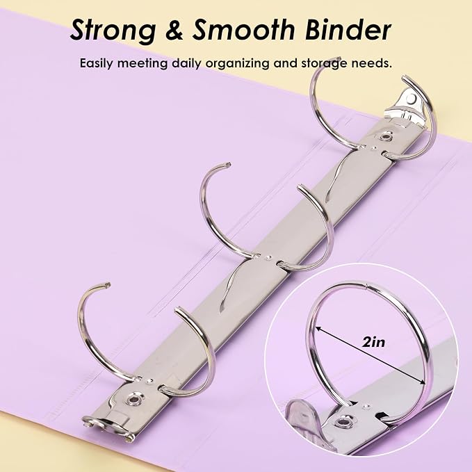 EOOUT 6 Pack 3 Ring Binders 2 inch, Three Round Ring 2'' Binders with 2 Pockets Interior, 6 Assorted Pastel Color, Fits 8.5'' x 11'' Letter Size Paper for School Office Supplies
