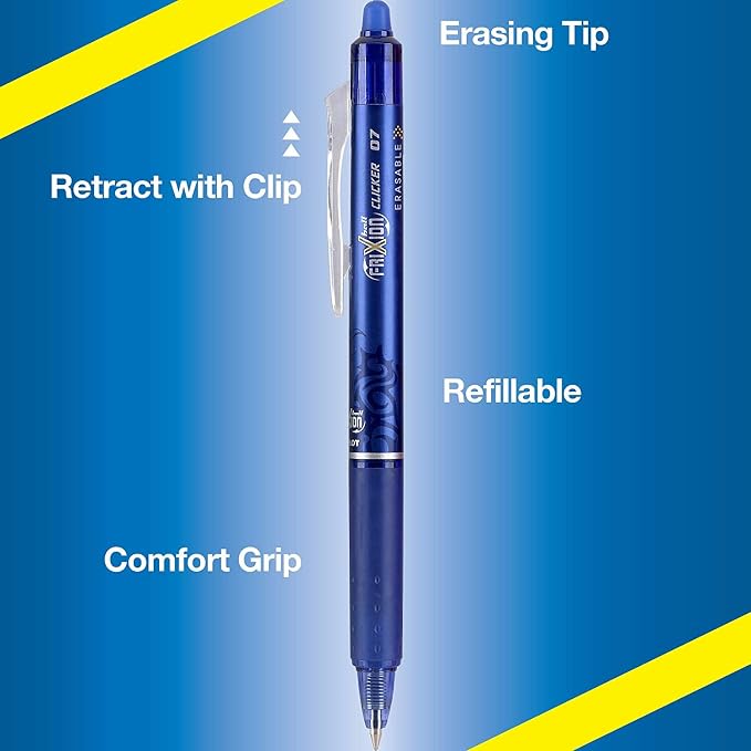 Pilot FriXion Clicker Erasable Gel Pens, Refillable, Blue Ink, 14-Pack - Smooth Writing Pens for School, Journaling, and Office Use