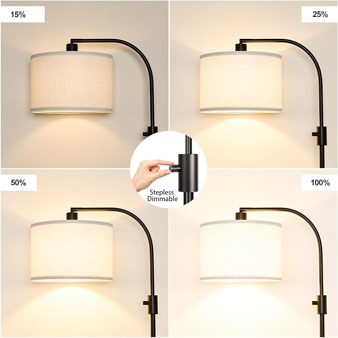 Nintiue Upgraded Modern Arc Dimmable Tall Standing Floor Lamp with White Shade, 1200 Lumens LED Bulb Included, for Living & Reading Room, Bedroom, Office & Nursery, Black