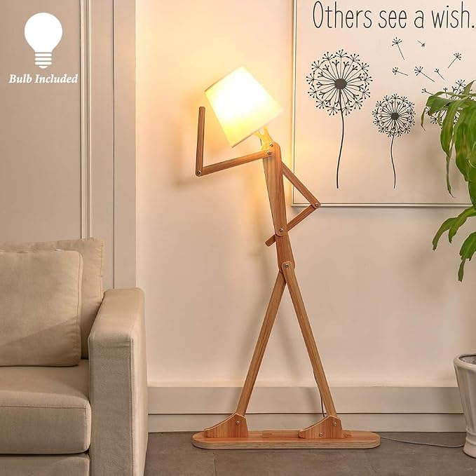 Cool Corner Reading Tall Wood Floor Lamp, LED Bulb Included, Ash | Gift Ideas for Living Room, Bedroom, Kids Room Bedside, Office, Decorative Arc Standing Lighting, Creative Swing Arm