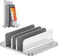 OMOTON 3-Slot Multiple Vertical Laptop Stand, Fits MacBook, Bright Silver | Adjustable Width 0-1.38", Aluminum Office Space-Saving for Desk, Fits MacBook/Book/iPad Up to 17.3in