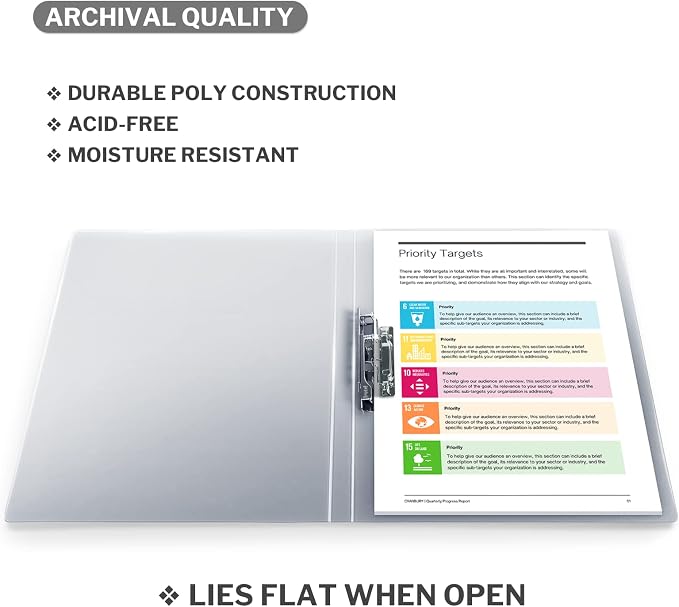 CRANBURY Punchless Clamp Binder, Ringless 8.5x11 Folder, Gray, 4-Pack | Holds 100 Letter-Size Pages, Strong Metal Clip, Transparent Acid-Free Poly, Ideal for Home, Office & School