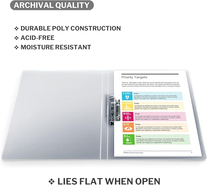 CRANBURY Punchless Clamp Binder, Ringless 8.5x11 Folder, Dusky Gray | Holds 100 Letter-Size Pages, Strong Metal Clip, Transparent Acid-Free Poly, Ideal for Home, Office, School & Filing