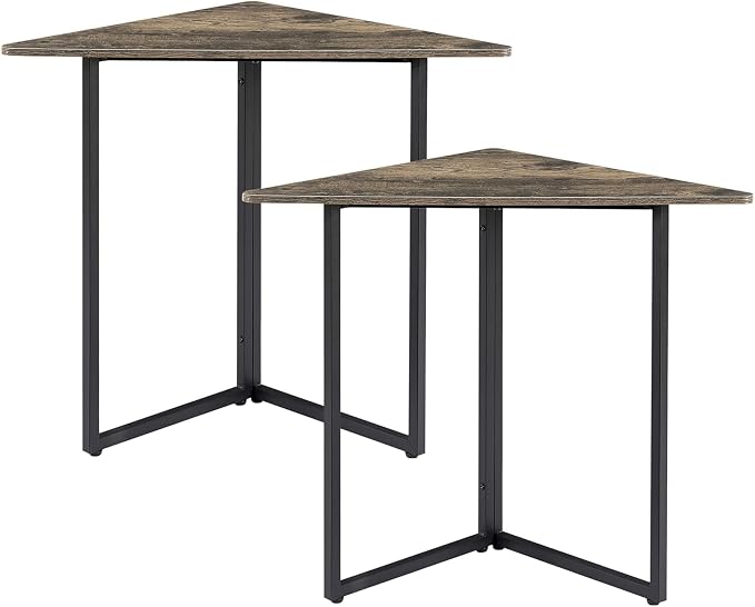 VECELO Corner Desk,Office Tables for Living Room for Small Space Triangle Computer Desk with Steel Frame Corner Shelves with Metal Frame Writing Desk for Workstation Classic Grey 31.1" 2 Set