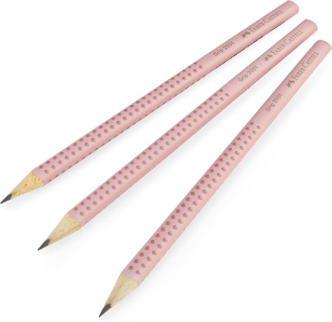 Faber-Castell Grip 2001 580073 Pencil Set Three Pencils Hardness B with Eraser and Sharpener Rose Shadows, pink