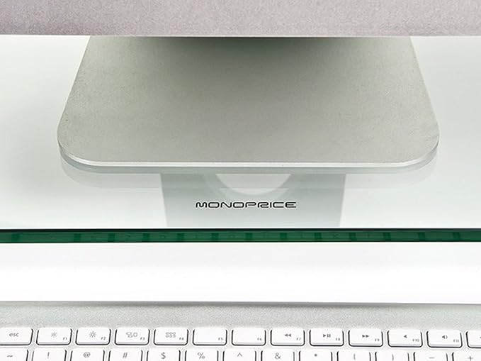 Monoprice Multimedia Desktop Stand 22 Inch x 9.5 Inch - Stand & Riser, Laptop Stand, Desktop TV Stand w/ Height Adjustable Legs - Workstream Collection, Clear