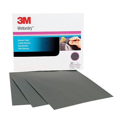 3M Wetordry Abrasive Sheet 213Q, 02035, 800+ Grit, 9 in x 11 in, Pack of 50 Sandpaper Sheets for Auto Sanding, Metal Sanding, Finishing, Paint Prep