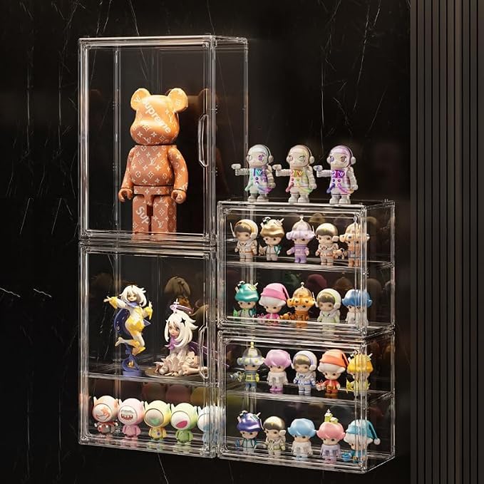 BOHOIDEE 3 Tiers Clear Display Case for Figures, Acrylic Storage Organizers Box with Magnetic Door, Wall-Mounted Dustproof Showcase for Collectibles Action Figure