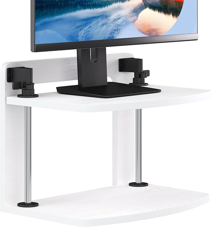 Computer Monitor Stand Riser for Reduced Neck Strain, Adjustable Height Desk Shelf Organizer Monitor Riser Stand for PC Monitor - Not for Laptop - Withe - Wood Grain, MR01-M