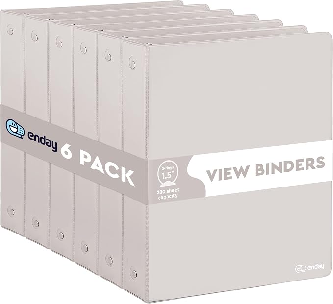 Enday 1.5 Inch Binder (6 Pack - Grey) 3 Ring Binder 1.5 inch with Clear View Cover and 2 Inside Pocket - for Letter Size 8.5 x 11'' Paper, Ideal for School Supplies, Office, and Home