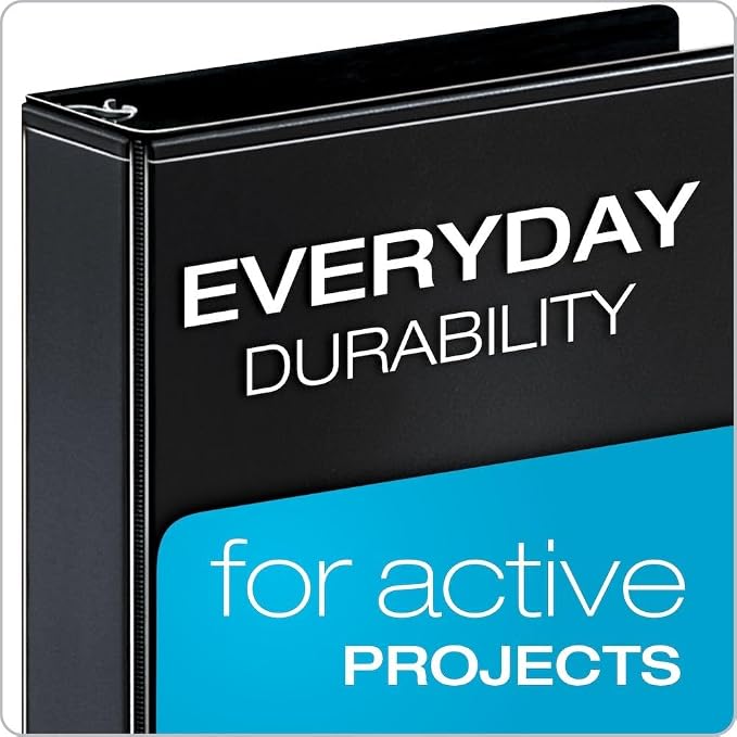 Cardinal Performer 3-Ring Binder, 1", Non-Locking Slant-D Rings, 240-Sheet Capacity, ClearVue Presentation Binder, Nonstick, PVC-Free, Black (17201)
