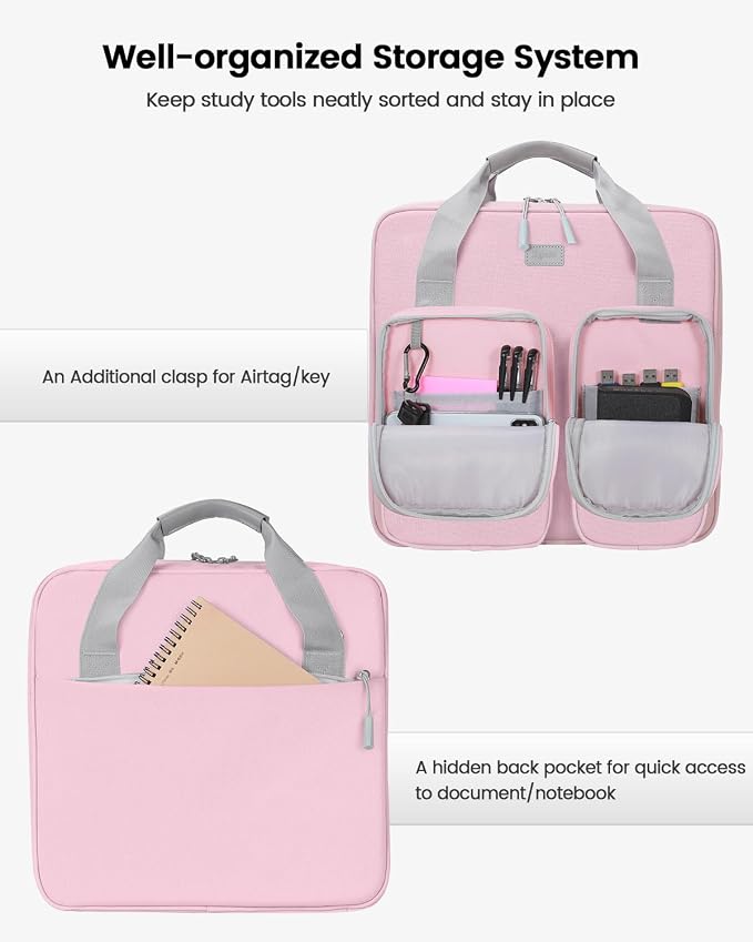Zipper Binder 3 Inch 3 Ring with Shoulder Strap Multi-Pocket,Tough | Binder Bag with Laptop organizer for School Travel,Fit 13" MacBook & Tablet,700 Sheets Capacity,Water Resistant,Light Pink