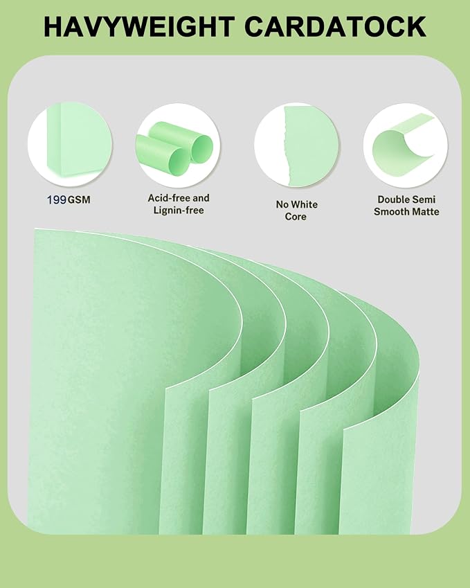 Veritas Green Colored Cardstock, 8.5" x 11" Colored Copy paper, 110LB/199GSM Printer Paper, 100 Sheets (1 Reams), Colored Multi-Purpose Paper, Made in USA