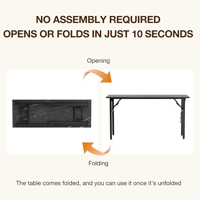 TEMI Small Computer Desk Folding Table - 55.1" Foldable Office Desk, No Assembly, Perfect for Small Spaces in Bedroom, or Apartment, Portable Mini Desk or Study Table Compact Design, Marble Greige