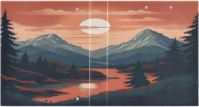 3 Ring Binder, Vintage Mountain Landscape Clipboard Binder with 2 Pockets, 1.5 Inch Three Ring Binder Heavy Duty Round Ring Binders for Office Supplies#95