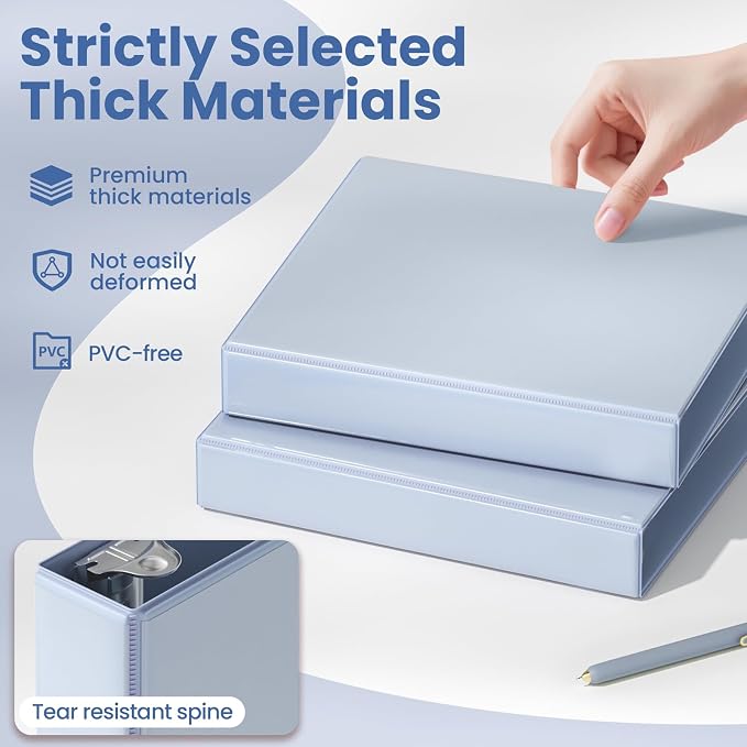 SUNEE 3 Ring Binder 1 Inch D Ring, Clear View Binder Three Ring PVC-Free (Fit 8.5x11 Inches) for School or Office Supplies, Haze Blue, 1 Pack