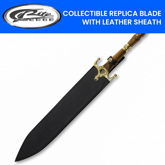 SZCO 31.25" Fantasy Sword – Medieval Short Sword with Wood Handle, Brass Guard & Pommel – Collectible Replica Blade with Leather Sheath – Decorative Cosplay & Display Weapon