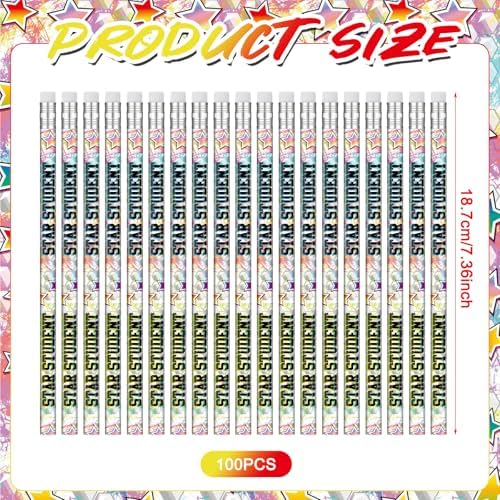 Tenceur 100 Pcs Star Student Motivational Pencils with Erasers Bulk