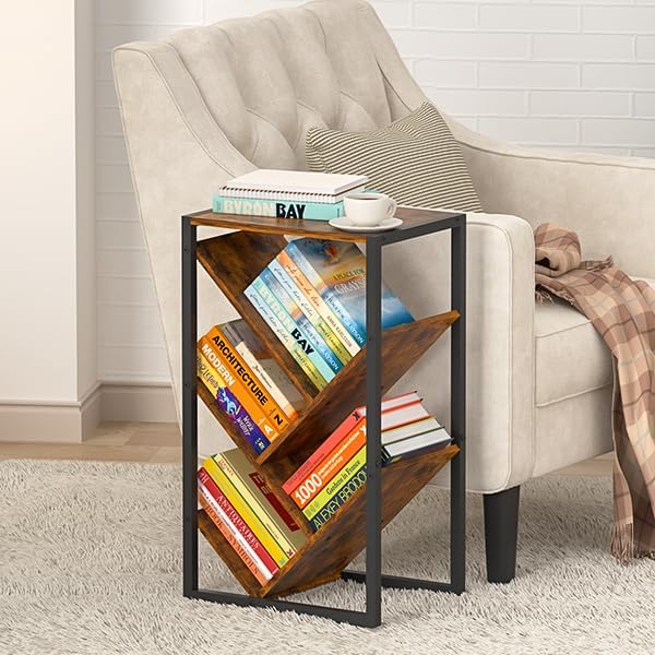 Cutogxon Small Bookcase - 5 Tier Tree Bookshelf with EVA Pads, Book Shelf for Small Spaces Bookshelves Wooden Book Storage Organizer Shelves for Hardcover Books Bedroom Living Room