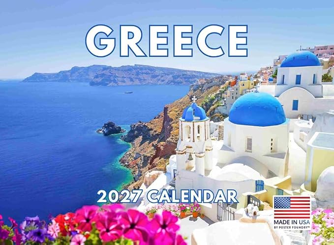 Greece Calendar 2027 Greek Calender Monthly Wall 12 Month | American Made In The USA