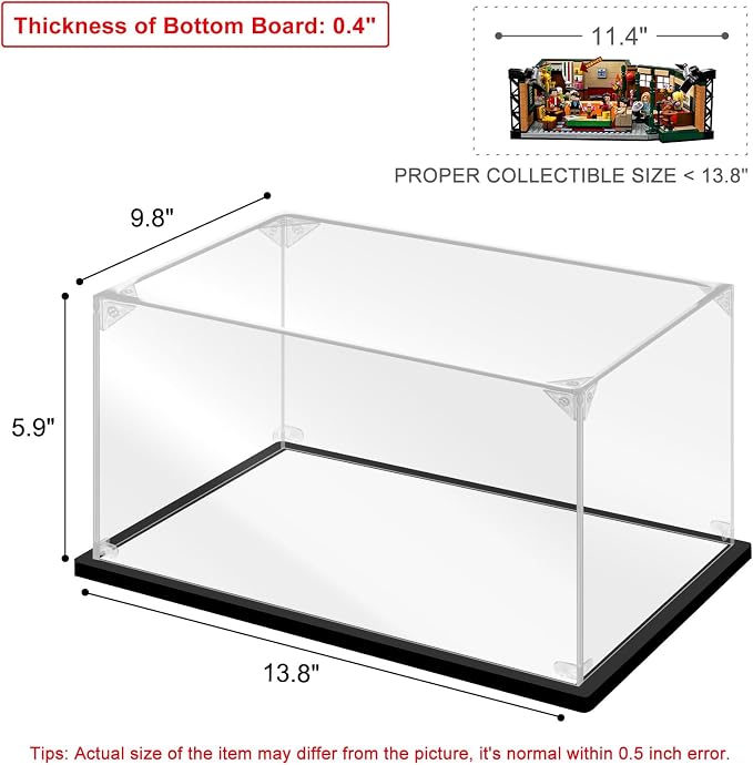 Innovny Acrylic Display Case for Collectibles & Lego 21319 Building Kits - Clear Case for Action Figures & Car Model Toys (Black, 13.8*9.8*5.9 inch)