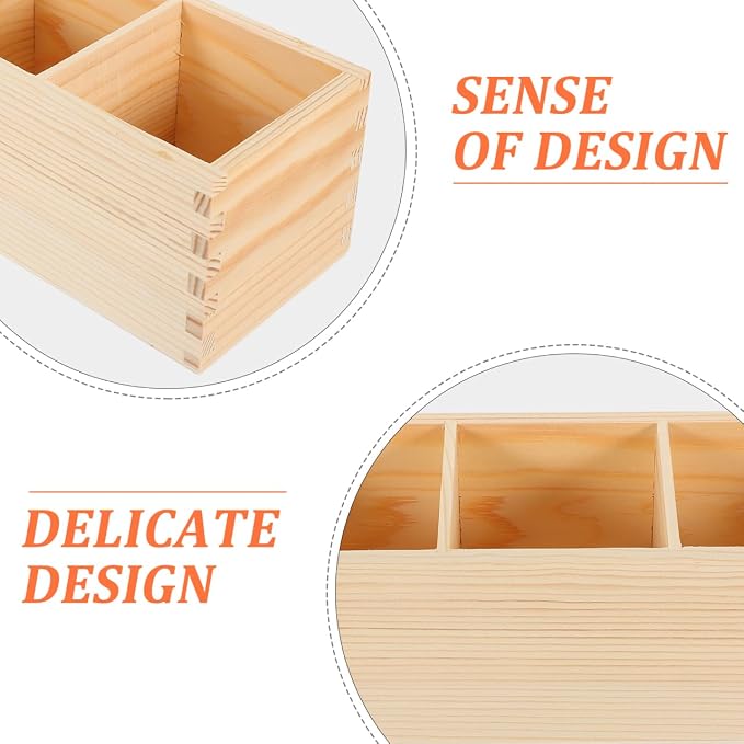 EXCEART Pine Wood Pen Holder 3 Compartment Desktop Organizer Storage | 12.18 inch wooden organizer for pens, makeup brushes, office supplies, and small items with stylish desk home organization