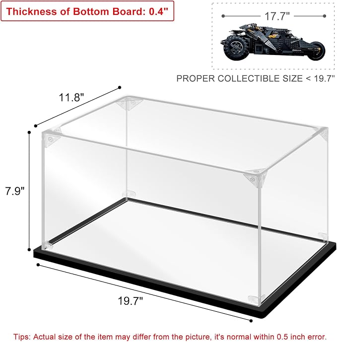 Acrylic Display Case for Collectibles Assemble Acrylic Display Box for Lego 76240 Building Set Clear Acrylic Case for Display Action Figures Car Model Toys(Black,19.7*11.8*7.9 inch)