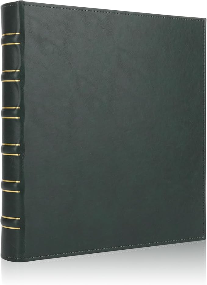 LETVPVOW Vintage Hardback 3 Ring Binder 1 Inch, Professional Leather Binder 3 Ring, Three Ring Binders Fits 8.5" x 11", D Ring Binders for Photo Album, Home, School and Office Supplies- Dark Green